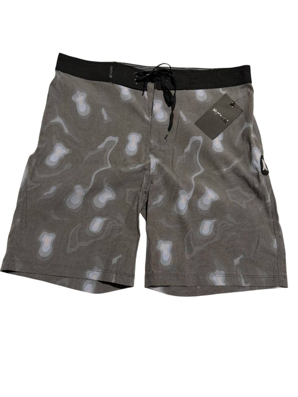 NWT Hurley Mens Topo 18" Board Shorts Sz 28 Gray/Black Swimwear Polyester Blend